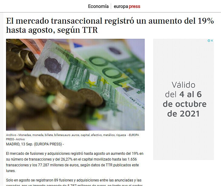 El mercado transaccional registr un aumento del 19% hasta agosto, segn TTR